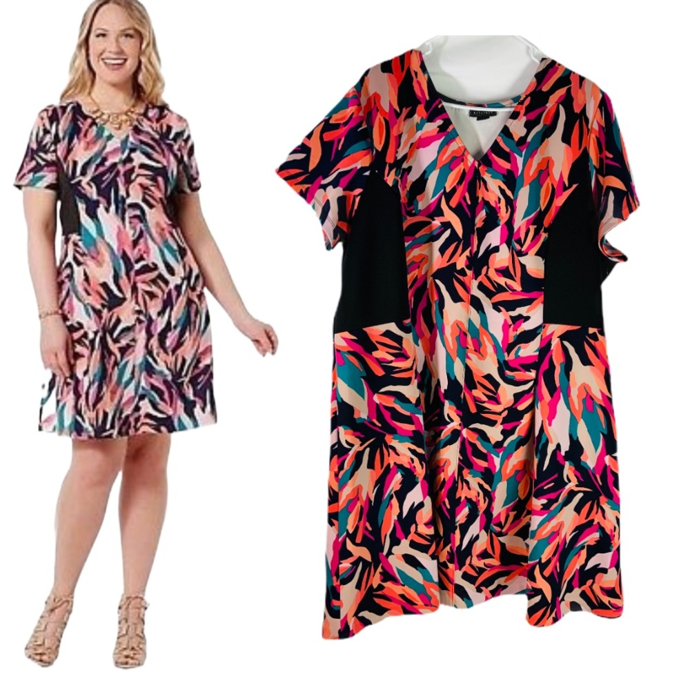 Metaphor Festive Painted Scuba Flare Dress Size